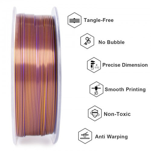 PLA Silk Dual 3D Printer Filament 1.75mm 1kg/roll (Gold +Purple )