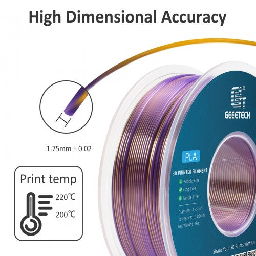 PLA Silk Dual 3D Printer Filament 1.75mm 1kg/roll (Gold +Purple )