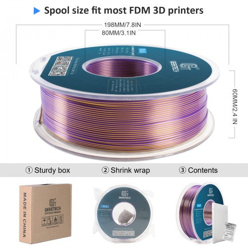 PLA Silk Dual 3D Printer Filament 1.75mm 1kg/roll (Gold +Purple )